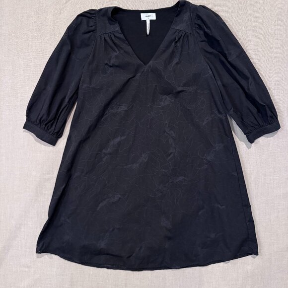 Object Collectors Item Black Jacquard Dress V-Neck Puff Sleeve Size 38 (US 6) - Picture 1 of 7